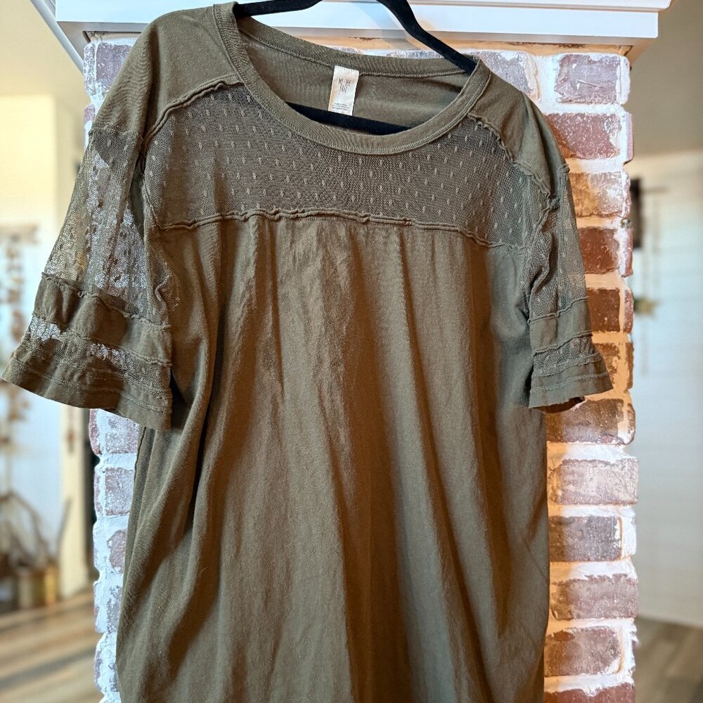 We The Free People green mesh long tee